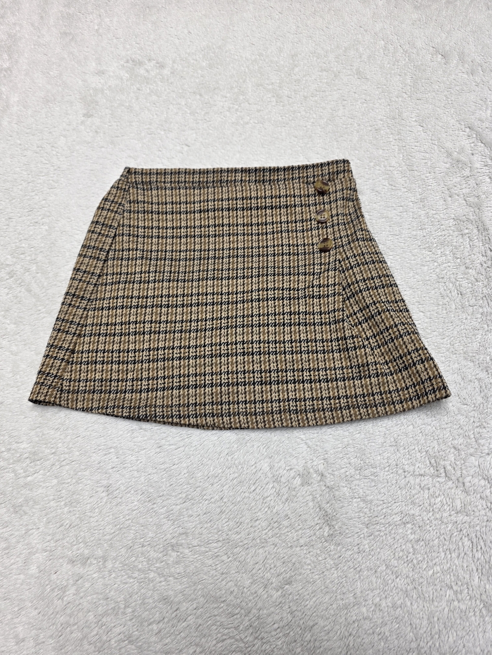 Knitworks Tan & Black Plaid Skort with Side Buttons